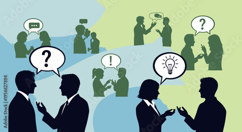 Business People Discussing Ideas Silhouettes.