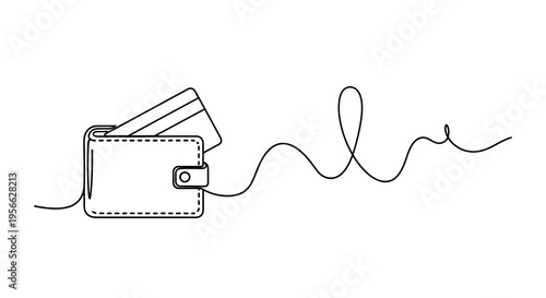 Minimalist linear design of wallet and credit card with connected line art