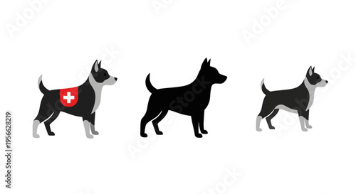 Stylized dog silhouettes and swiss rescue dog illustration