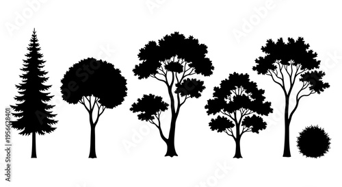 Diverse tree silhouettes collection for nature themed designs