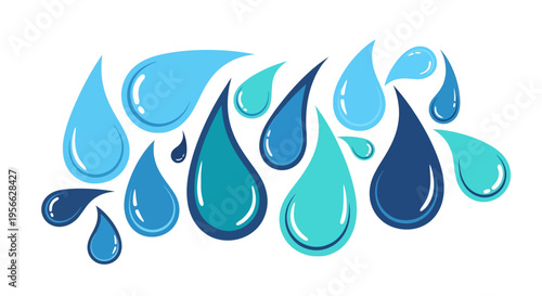 Colorful raindrops pattern with blue and aqua shades on white