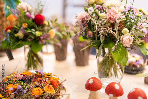 Abundant Flower Arrangements and Festive Decorations in a Shop