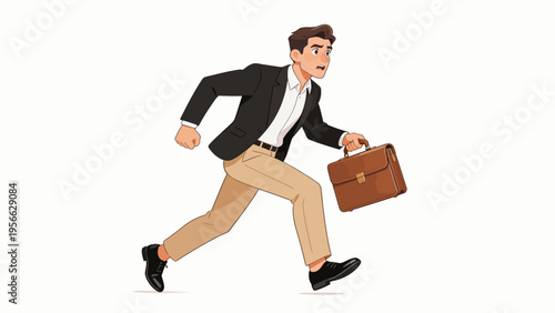 Man in suit running with briefcase