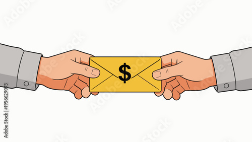 hands exchanging envelope with dollar sign