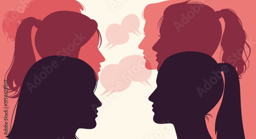 Two Women Facing Each Other Silhouettes.