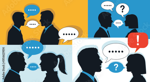 People talking in conversation silhouettes.