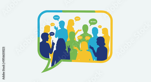 People talking in a speech bubble.