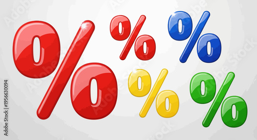 Colorful 3d percentage signs on light background for financial concepts