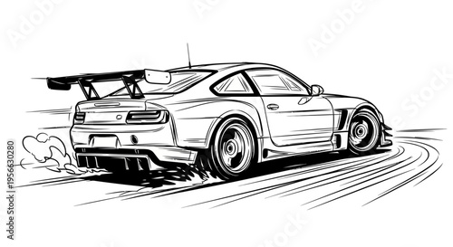 Dynamic sketch of a sports car drifting on a racing track