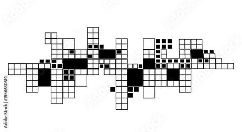 Abstract geometric pixel art in black and white mosaic style
