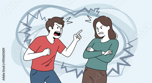 Tense argument between couple with dramatic expressions in comic style