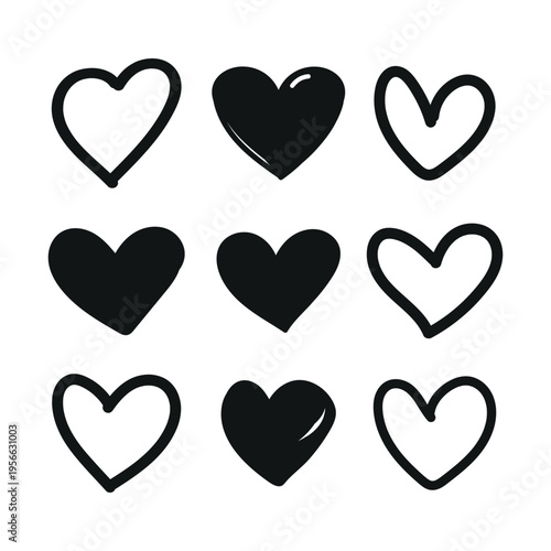 Quadro em tela Heart Silhouette Clipart, Mixed Solid And Outline Icons, Minimal Romantic Graphic Set