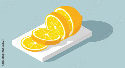 A vibrant isometric arrangement of sliced oranges presented on a white surface casting a dark shadow silhouette high quality professional detailed