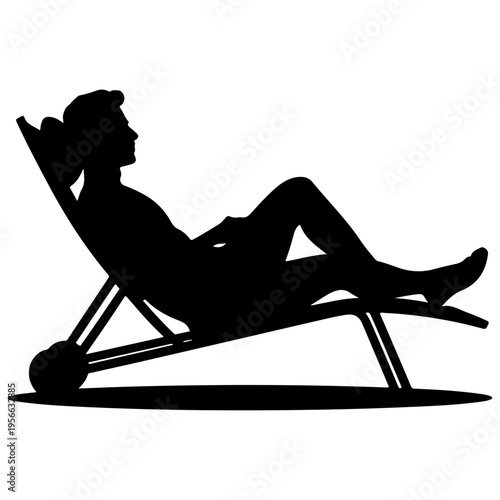 Relaxing woman silhouette vector illustration, side view of female sunbathing on a lounge chair