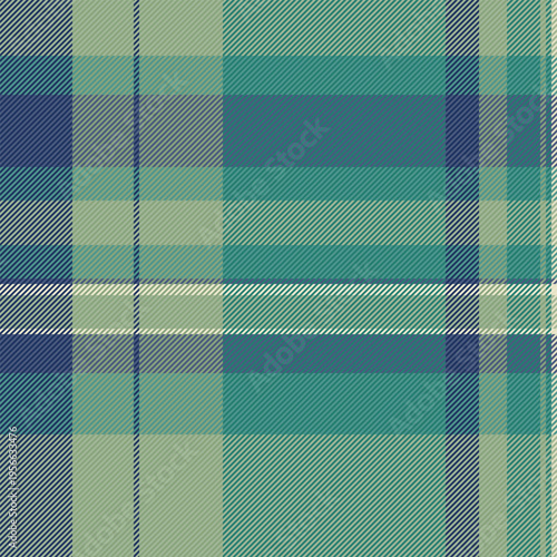 Wool tartan plaid pattern, textured check background fabric. Volume vector textile seamless texture in pastel and teal colors.