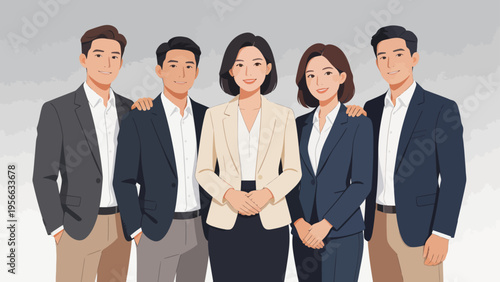 Business team of five professionals