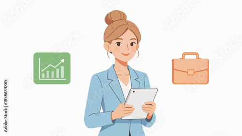 Businesswoman with tablet and icons