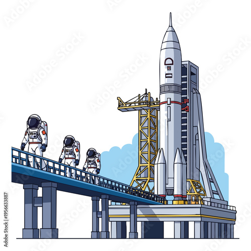 Rocket on launch platform vector illustration isolated on transparent background