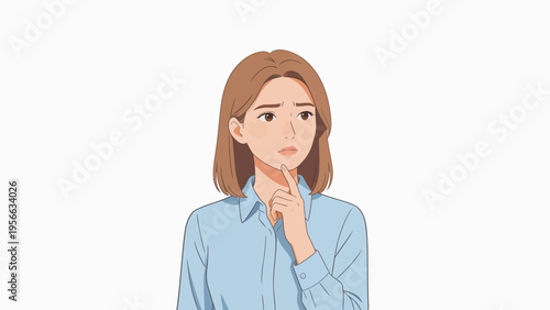 Thoughtful woman in blue shirt