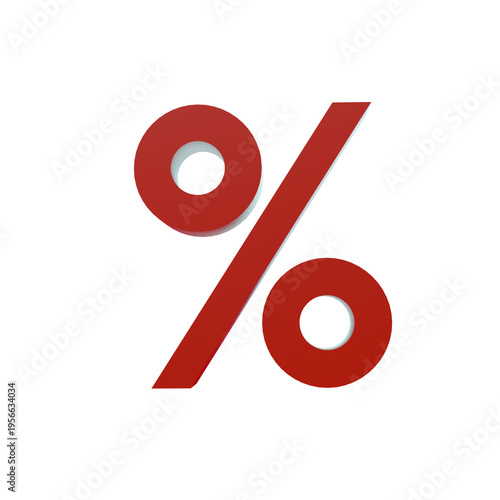 Red percent symbol isolated on white background, 3D render discount and sale concept