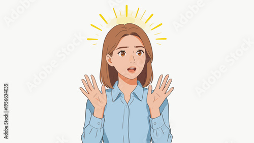Animated woman with raised hands