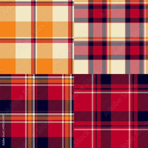 Plaid pattern set optimized for invitations and lookbooks. Strong tartan rhythm highlights birthday collections. Vector scalability enables size freedom.