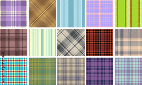 Plaid pack for textile industry applications and design studios. Vector patterns enhance fashion, upholstery, curtains, home decor, and digital prototypes.