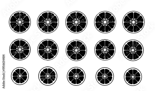 Orange slice collection vector set with full and half citrus slices isolated on white