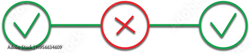 Two with green checkmarks indicating correct or approved, and one with a red X indicating incorrect or rejected.