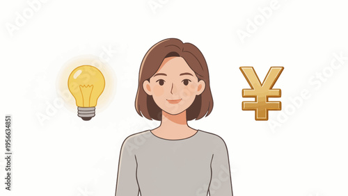 Woman with light bulb and yen symbol