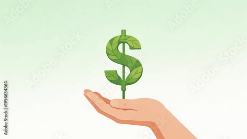 Hand holding dollar sign made of leaves