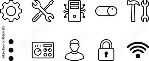 A collection of icons related to technology and tools