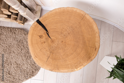 Photos round table top view, wood texture
