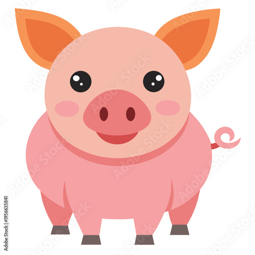 An adorable pink pig standing cheerfully with a cute smile and little hooves