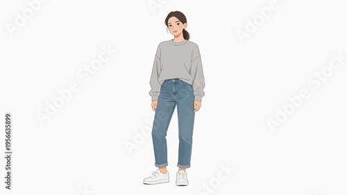 Cartoon woman in casual clothes