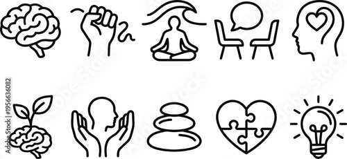 A set of icons related to mental health and wellness