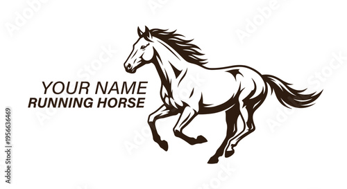 Professional logo of a running horse with customizable text template isolated on white background for equine and branding concepts.