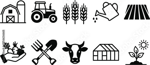 A collection of black and white farm related icons