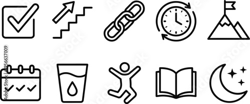 A collection of icons related to productivity and daily life