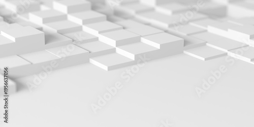 White three dimensional raised square blocks grid background for abstract tech poster interface and product layout design.3d render