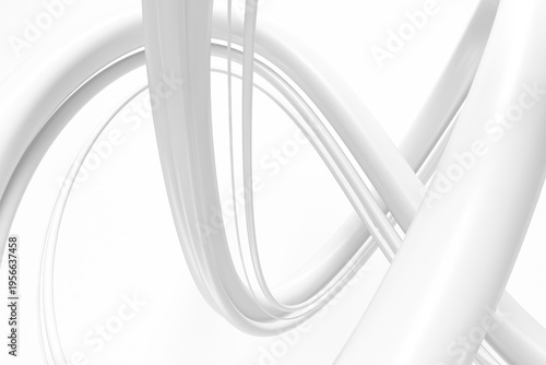 White flowing ribbon tubes twisted loop composition with smooth curves for abstract minimal poster and elegant wallpaper layout .3d render