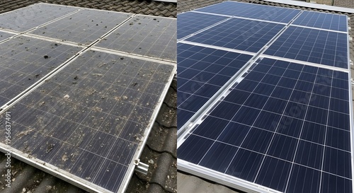 Fototapeta Solar Panel Cleaning Before and After Comparison