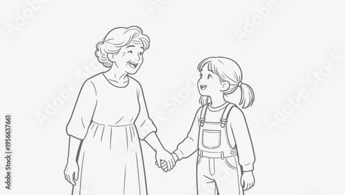 Grandmother and granddaughter holding hands