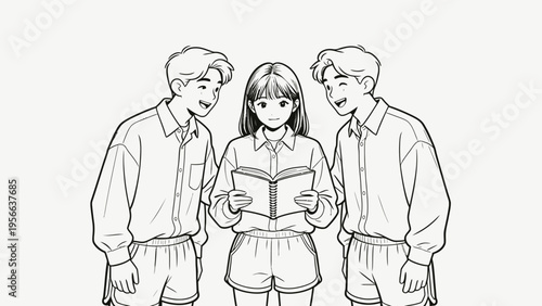 Three people reading a book together