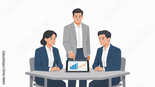 Business team analyzing data on tablet