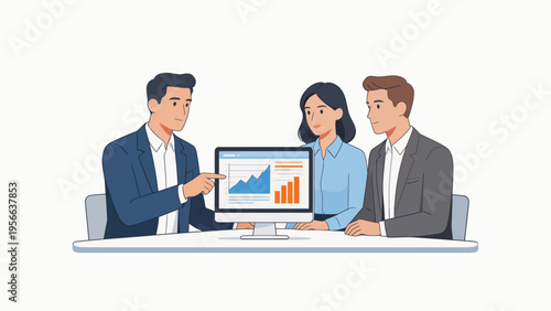 Business team analyzing data on computer