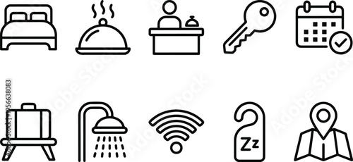 Hotel amenities and services icon set