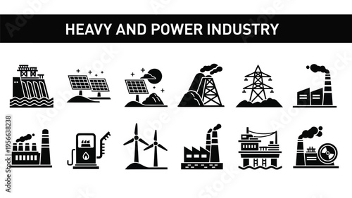 Illustration of various equipment and machinery in the heavy and power industry sector Vector