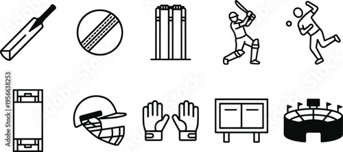 Cricket icons and symbols in black and white
