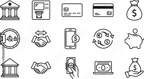 A collection of icons related to finance and banking